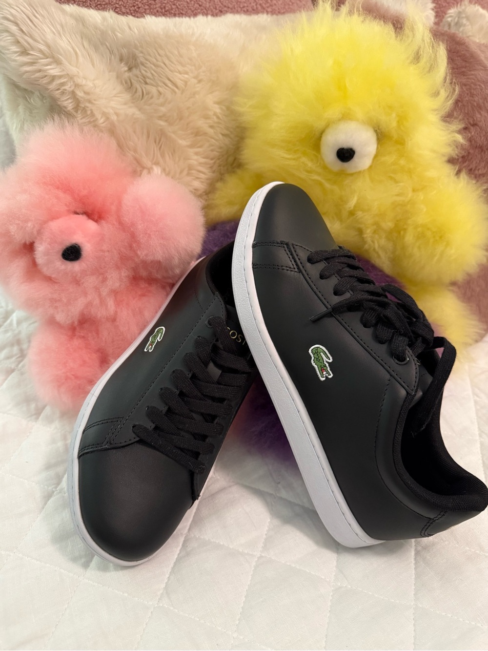 NEW Lacoste Women’s Black Low-Top Leather Sneakers with White Sole